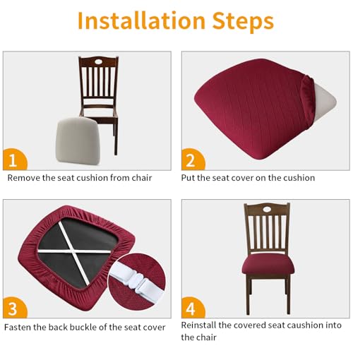 Fuloon Dining Chair Seat Covers Stretch Slipcovers, 6 Pack, Burgundy - color: Burgundy, size: Not Waterproof