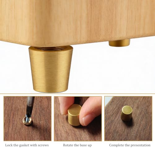4PCS Brass Cutting Board Feet with Screws & Washers,Decorative Metal Furniture Feet for Jewelry Box Walnut Wood Board Display Tray,Professional Raised Cabinet Feet for Kitchen Appliances Countertop