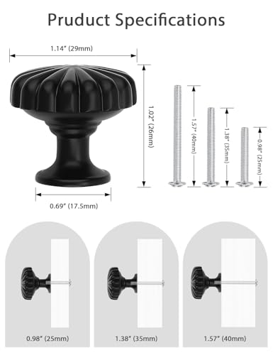 Mengico Single Hole Matte Black Zinc Alloy Cabinet Knobs 10 Pack - Drawer Pulls for Dresser, Kitchen & Bathroom Hardware - color: Black, size: Single Knob