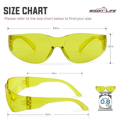 BISON LIFE Yellow Safety Glasses for Men & Women, Bulk, ANSI Z87.1, 6 Pack - color: Yellow/Yellow