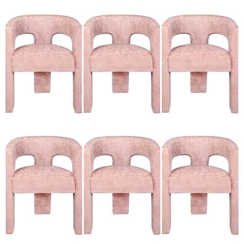 Jofran Gwen Jacquard Upholstered Accent Chair, Modern Luxury Plush Sculptural Armchair for Dining Room or Living Room, Chairs Living Room, Pink, Set of 6 - color: Pink, size: Set of 6