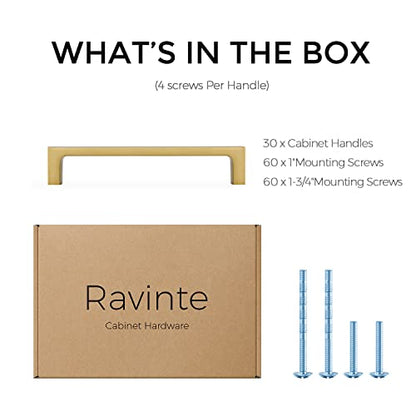 Ravinte Brushed Brass Solid Pulls Cabinet Handles 5 Inch 30 Pack - size: 5 Inch Hole Center