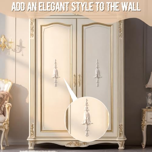 2 PCS Baroque Style Flower Carved Onlay Applique White PVC Appliques for Furniture Decorative 3D Symmetrical Furniture Decorative for Cabinets Dressers Mirrors DIY Home(Bellflower) - style: Bellflower