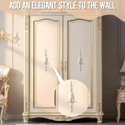 2 PCS Baroque Style Flower Carved Onlay Applique White PVC Appliques for Furniture Decorative 3D Symmetrical Furniture Decorative for Cabinets Dressers Mirrors DIY Home(Bellflower) - style: Bellflower
