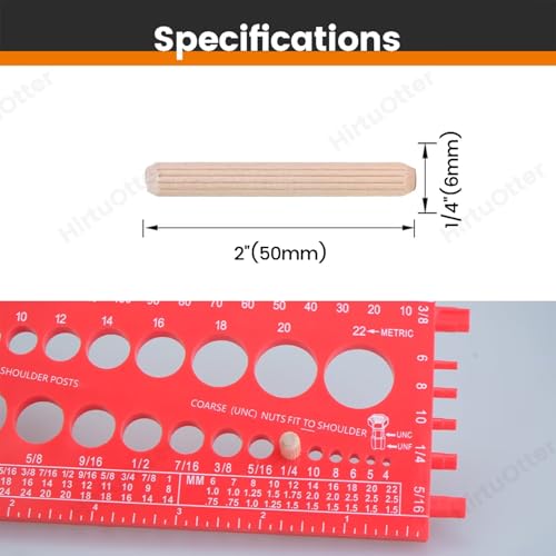 100 pcs 1/4" x 2" Wooden Dowel Pins, Hardwood, Kiln-Dried Fluted & Beveled Design for Easy Insertion for Woodworking, Furniture, Crafts & DIY Projects (M6 x 50) - size: 1/4" x 2"
