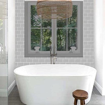 Alwayspon 10 Sheets 3D Thickened Peel and Stick Vinyl Backsplash Tiles, 12"x6" Self-Adhesive Wallpaper Wall Tile Stickers Stick on Subway Tiles for Kitchen Bathroom, Grey 055 - color: T80055s