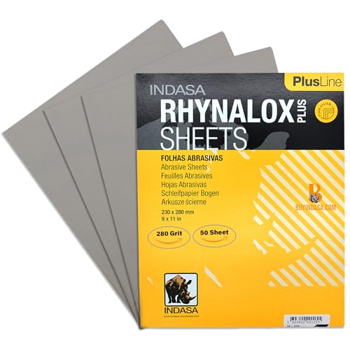 Indasa 50 PCS 9x11 Sandpaper Rhynalox Plusline - 280 Grit Dry Sanding Sheets, Professional-Grade Abrasive for Wood, Metal, Automotive, and Paint Finishing - Durable, Clog-Resistant Sand Paper - size: 280 GRIT 9x11" Rhynalox
