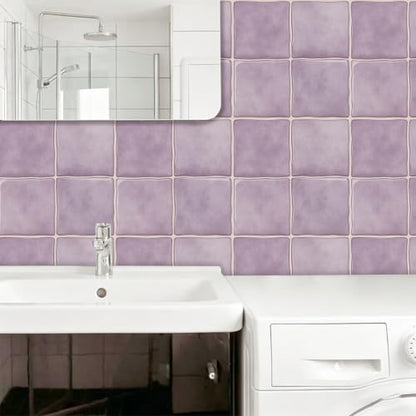 10pcs Peel and Stick Light Purple Backsplash Tiles – 7.87in x 7.87in Self-Adhesive Kitchen Wall Tiles, Bathroom Wall Panels, Modern DIY Stick On Tiles, Home Decor - color: Light purple