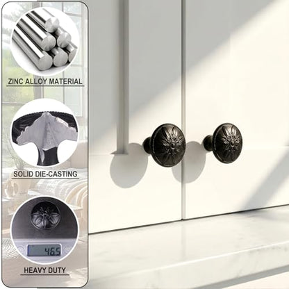 4 Pack - Black Cabinet Knobs Round, 1-2/5” Knobs for Cabinets and Drawers Black Matte Drawer Pulls Bathroom Cabinet Handles - color: Black