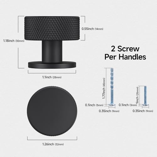 Matte Black Knurled Cabinet Knobs，1-1/4 Inch Drawer Pulls，6 Pack - color: Black