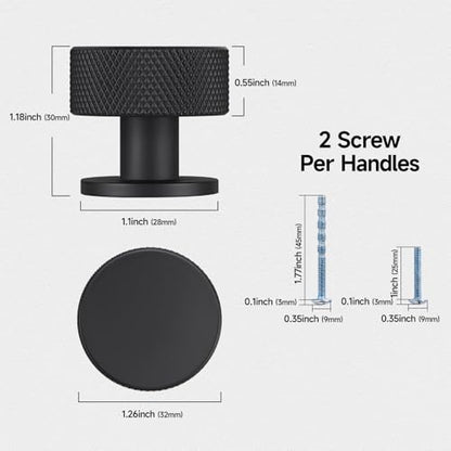 Matte Black Knurled Cabinet Knobs，1-1/4 Inch Drawer Pulls，6 Pack - color: Black