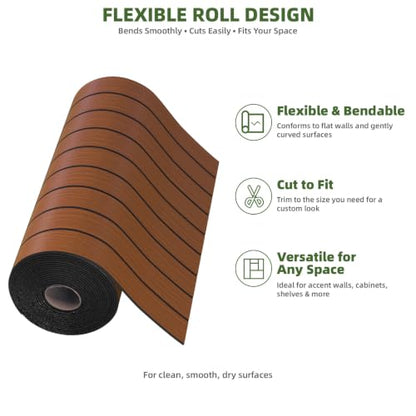 Elvone Peel and Stick PVC Slat Wood Wall Panel, Walnut, 118" x 15.7" - color: Walnut, size: 15.7" x 118"