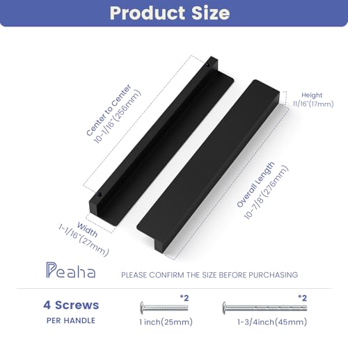 Peaha 10 Pack 10-1/16" Black Cabinet Handles Finger Edge Pulls for Cabinets - color: Black, size: 10-1/16" Hole Center