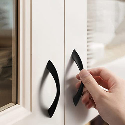 Black Cabinet Pulls 3 Inch Arch Twisted Matte Black Handles Drawer Kitchen Cupboard Bathroom Dresser Cabinet Hardware Zinc Alloy 5 Pack - color: Black, size: 3 Inch Hole Centers