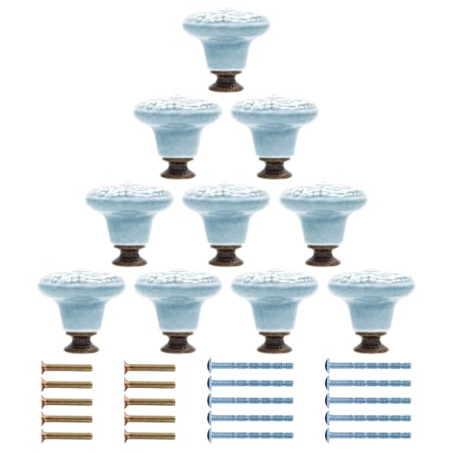 Piutouyar Sky Blue Ceramic Knobs, 34mm / 1.3 Inch, 10Pcs - color: Sky Blue, size: 10 Pieces