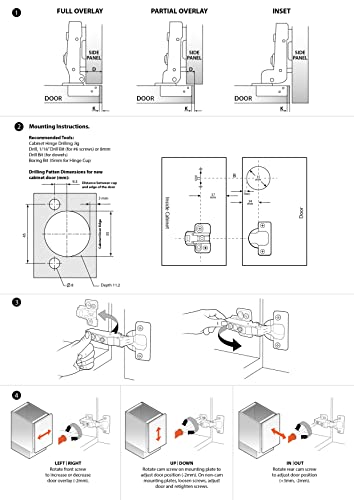 DecoBasics Full Overlay European Soft Close Cabinet Hinges for Kitchen Cabinets (20 Pcs) -105° Frameless Concealed Cabinet Door Hinge -6 Way Adjustability & Clip on Plate for Easy Installation - size: Full Overlay