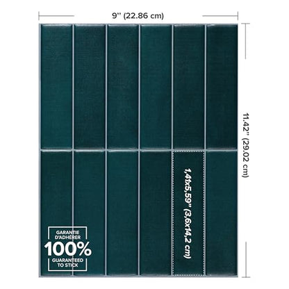 Smart Tiles Peel and Stick backsplash, Stacked Deep Teal, 11.43"x9" - color: Deep Teal