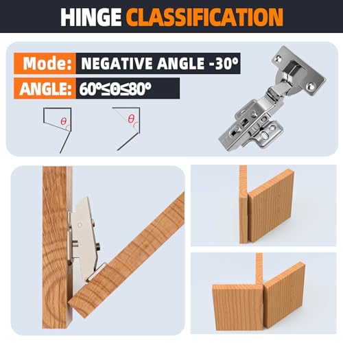 Negative Angle Cabinet Hinges Soft Close, 4-Pack Full Overlay Frameless - style: -30°