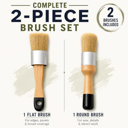 Chalk Furniture Paint Brushes for Furniture Painting, Milk Paint, Wax, Stencil Brushes, Home Furniture Paint - 2 Piece Round Chalked Paint Brushes Set