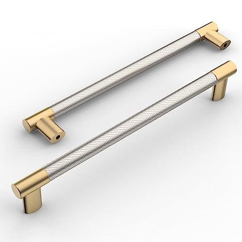 Amerdeco 10 Pack Brushed Nickel and Gold Knurled Cabinet Pulls 10" - color: Nickel Gold, size: 10" hole center
