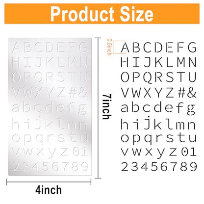 2Pcs Letter Stencils Small Metal Number Alphabet Bullet Journaling Stencils for DIY Art Crafts Reusable Wood Burning Engraving Templates Set for Painting On Sign Wood Metal Walls Fabric Rocks - color: Ae-silver
