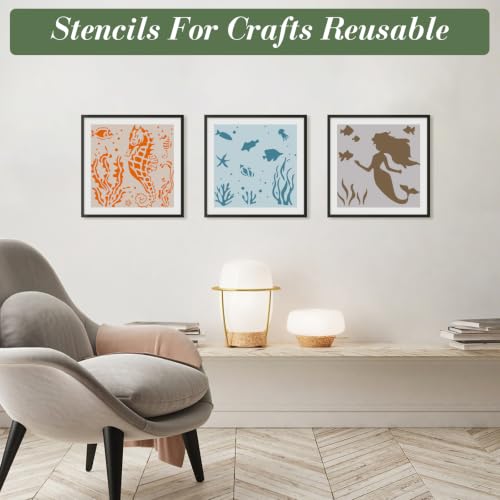 Ocean Stencils for Crafts Reusable 16Pcs Stencils(5.9X5.9 Inch) - color: Ocean