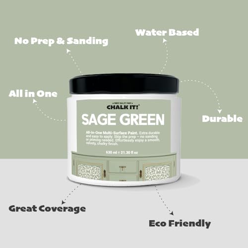 CHALK IT! All-in-One Multi-Surface Chalk Paint for Furniture & Cabinets - No Sanding, No Primer, Built-In Top Coat Water-Based, Low-Odor, Fast-Drying, Matte Finish (Sage Green) - color: Sage Green