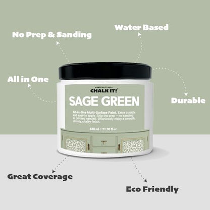 CHALK IT! All-in-One Multi-Surface Chalk Paint for Furniture & Cabinets - No Sanding, No Primer, Built-In Top Coat Water-Based, Low-Odor, Fast-Drying, Matte Finish (Sage Green) - color: Sage Green