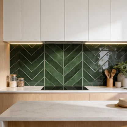 Select 5 Pack Peel and Stick Backsplash Chevron Tiles, 12x12 in, Green - color: Green, size: Chevron Shape