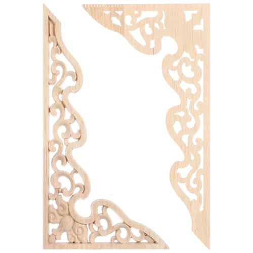 DOITOOL 2pcs Wood Carved Onlay Appliques Wooden Decal Corner Applique for Cabinets Doors Furniture Mirrors Windows Bed Frames DIY Home Decor 10.23 X 5.35 X 0.31 in