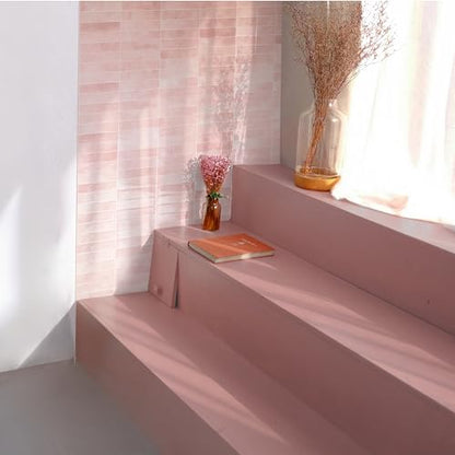 Smart Tiles Peel and Stick backsplash, Stacked Powder Pink, 11.43"x9" - color: Powder Pink