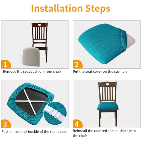Fuloon Dining Chair Seat Covers Stretch Slipcovers, 6 Pack, Peacock Blue - color: Peacock Blue, size: Not Waterproof