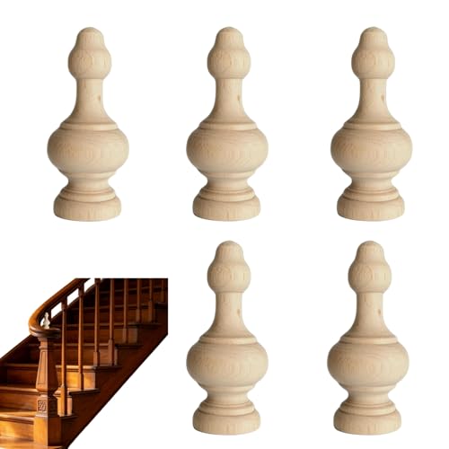 5Pcs Wood Finials Versatile Decorative Wooden Balusters Craft Spindles for DIY Craft Furniture Woodworking Decoration