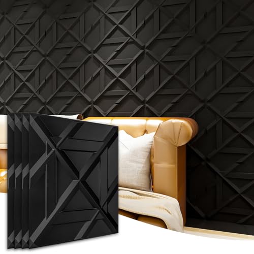 Art3d Decorativ PVC Glue-Up 3D Wall Panel, 19.7 x 19.7 in, 12-Pack, Black - color: ‎Black