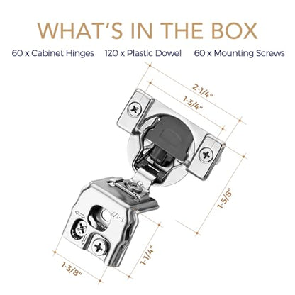 Soft Close Hinges for Kitchen Cabinet Hinges, 1-1/2 Inch Overlay, 60 Pack - size: 1-1/2 inch Overlay