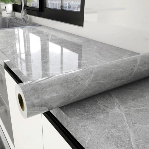 Granite Gray Marble Contact Paper for Countertops Peel and Stick Wallpaper - color: Granite Gray, size: 23.6" x 196"