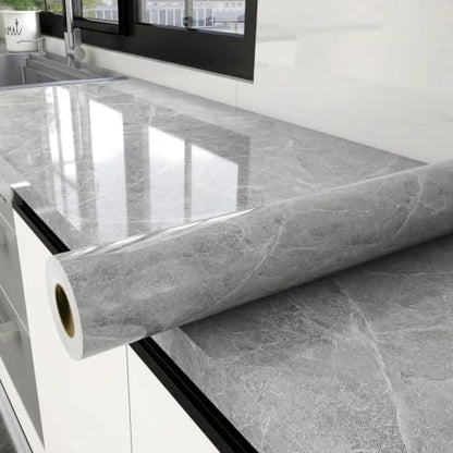 Granite Gray Marble Contact Paper for Countertops Peel and Stick Wallpaper - color: Granite Gray, size: 23.6" x 196"