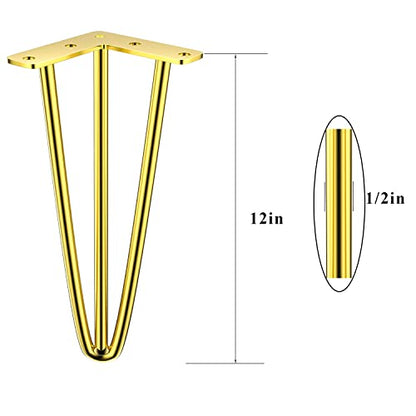 Osring 12 Inch Furniture Hairpin Legs Gold,1/2" Dia 3-Rods Metal Table Feet - color: Gold, size: 12 Inch