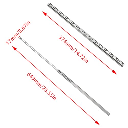2Pcs 374mm/14.72" Silver Stainless Steel Drawer Slides (1 Pair) - size: 374mm/14.72"