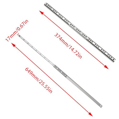 2Pcs 374mm/14.72" Silver Stainless Steel Drawer Slides (1 Pair) - size: 374mm/14.72"