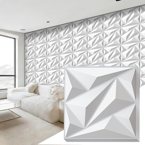 3D Wall Panels White PVC Wall Panels for Interior Decor 12"x12" - color: White, size: 20 PCS