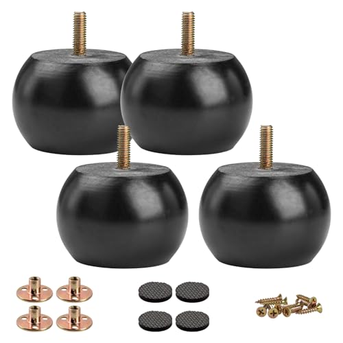 2 inch /5cm Solid Wood Furniture Legs,4Pcs Black Small Round Sofa Legs,Minimalist Modern Wooden Replacement Bun Feet with 516" Bolt &Mounting Plate for Bed Couch Dresser Cupboard Cabinet Ottoman - color: Black