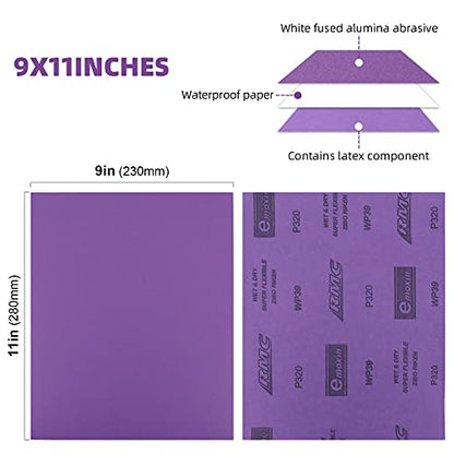 POLIWELL 320 Grit Sanding Sheets 20 PCS 9 x 11 Inch Purple Alumina - style: 320Girt