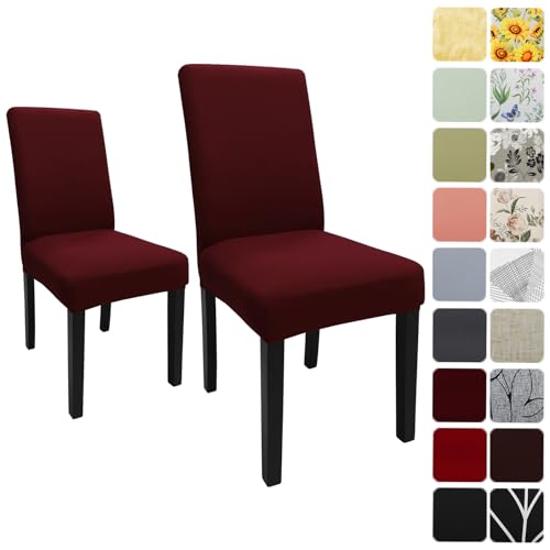 Dining Room Chair Covers Set of 2, Stretch Solid Color Parsons Chair Slipcovers Spandex Removable Washable Kitchen Chair Protector Cover for Dining Room, Hotel, Ceremony(Burgundy) - color: Burgundy, size: Pack of 2