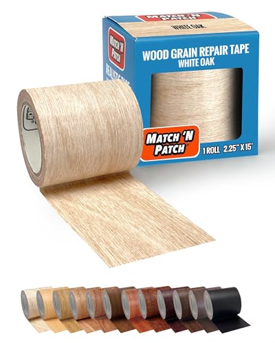 MATCH 'N PATCH Wood Grain Repair Tape - White Oak, 2.25 in x 15 ft (1-Pack) – Wood Grain Colored Duct Tape for Mirror Frame, Trim, Borders, Floor and Other Furniture, Scratch Repair Kit - color: White, size: 2.25" x 15'
