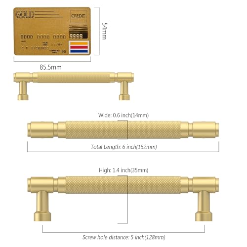Amerdeco 10 Pack Brushed Gold knurled Cabinet Pulls 5" - color: Brushed Gold, size: 5" hole center