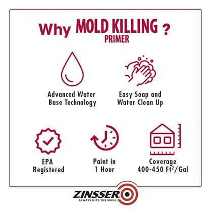 Zinsser 276049-2PK Mold Killing Primer, Gallon, White, 2 Pack - size: 128 Fl Oz (Pack of 2)