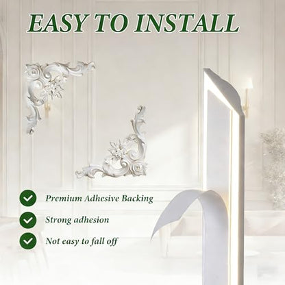 3 Set Peel and Stick Wall Molding Kit (12 Frames & 4 Corner Flowers)