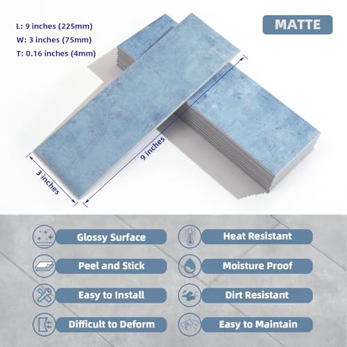 Tilingview 30 PCS Peel and Stick Backsplash Tile for Kitchen/Bathroom/Living Room, 3"x 9" Self-Adhesive Subway Tile for Backsplash, Imitation Glazed Tiles/Handmade Tiles (Matte Sky Blue) - color: Matte Sky Blue