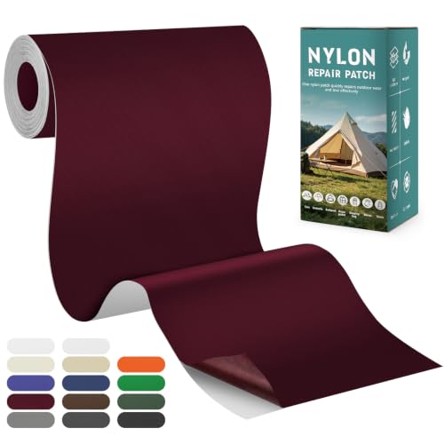 Nylon Tent Repair Tape, Self-Adhesive Fabric Patch Kit Burgundy - color: Burgundy